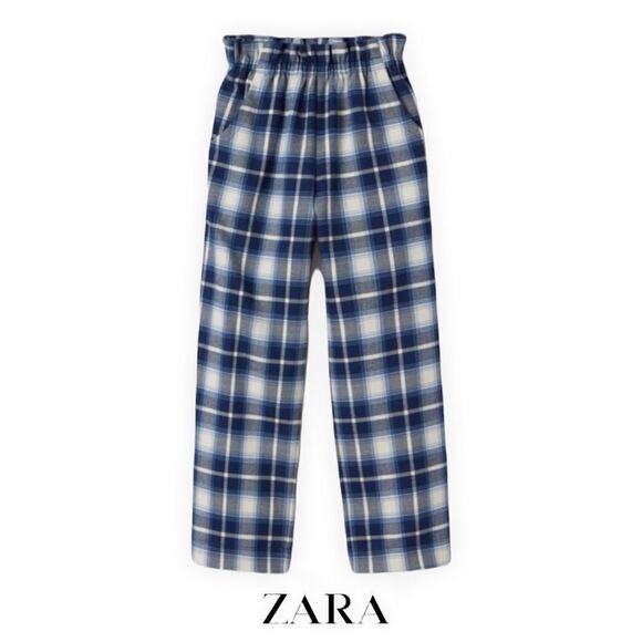 ZARA Kids | Blue | PLAID PAPERBAG PANTS - Picture 2 of 8